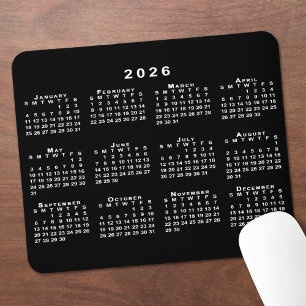 Simple Black and White 2026 Calendar Mouse Pad