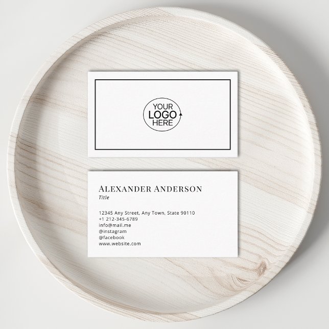 Simple Black and White Add Your Logo Minimal Business Card (Creator Uploaded)