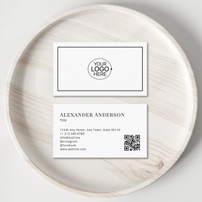 Simple Black and White Add Your Logo Minimal QR  Business Card (Simple Black and White Add Your Logo Minimal QR Business Card)