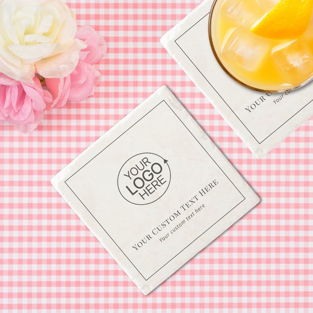Simple Black and White Add Your Logo Minimal Stone Coaster (Simple Black and White Add Your Logo Minimal Stone Coaster)