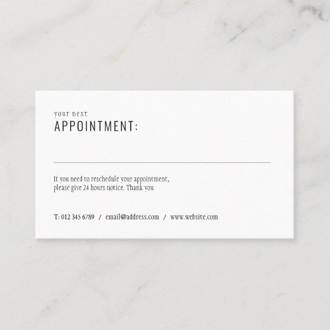 Simple Black and White Appointment Reminder Card (Front)
