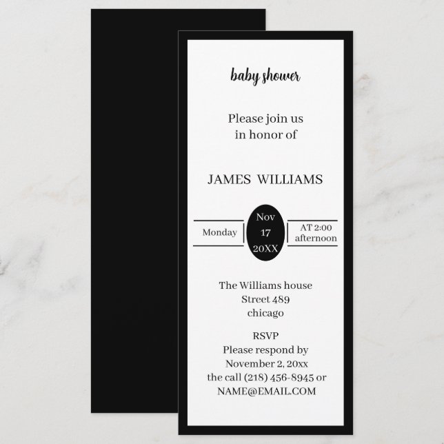 Simple Black And White Baby Shower  Invitation (Front/Back)