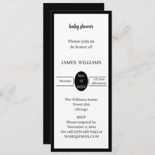 Simple Black And White Baby Shower  Invitation