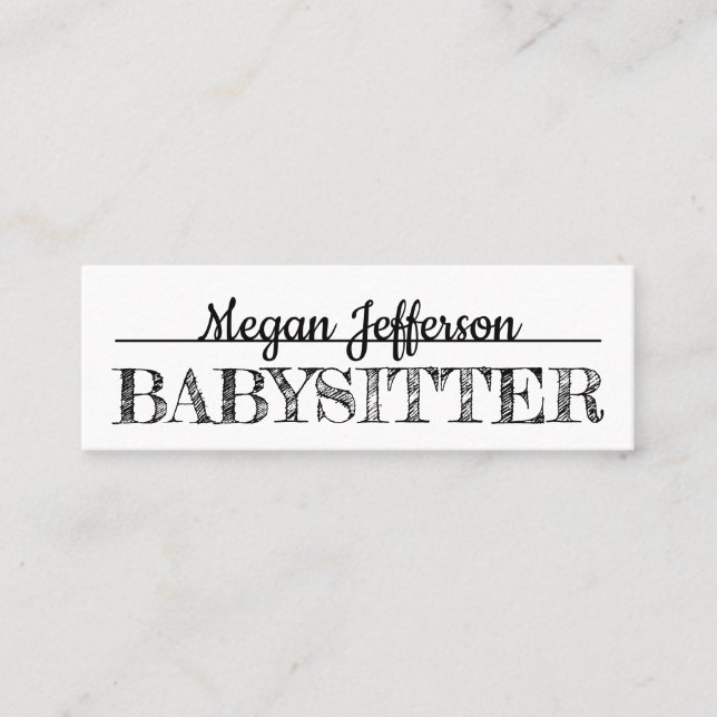 Simple Black And White Babysitter Nanny Minimalist Mini Business Card (Front)