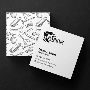 Simple Black and White Barber Stylist Shop Pattern Square Business Card