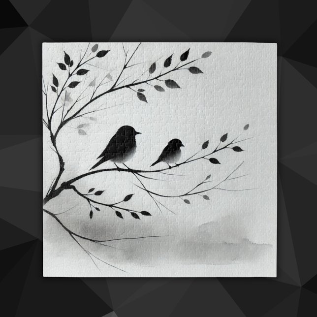 Simple Black and White Birds Perching in Trees |  Jigsaw Puzzle (Creator Uploaded)