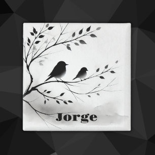 Simple Black and White Birds Perching in Trees Magnet