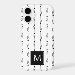 Simple Black and White Boho Arrow Pattern Monogram