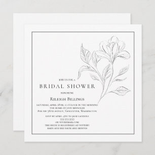 Simple Black and White Bridal Shower Floral Invitation