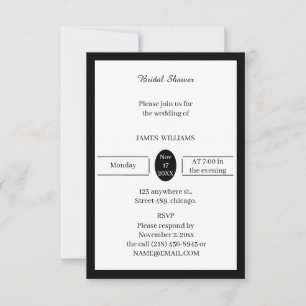 Simple Black And White Bridal Shower Invitation