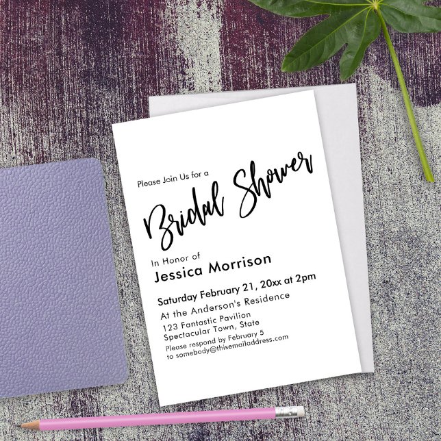 Simple Black and White Bridal Shower Typography Invitation (Creator Uploaded)