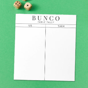 Simple Black and White Bunco Table Tally Notepad
