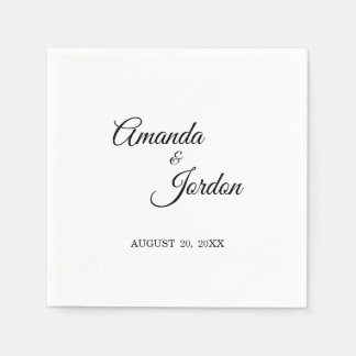 Simple Black and White Calligraphy Cocktail Napkin
