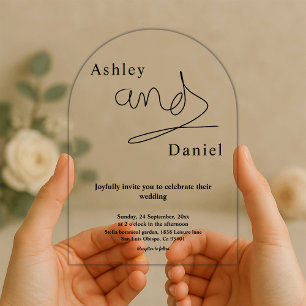 Simple Black And White Calligraphy Elegant Wedding Acrylic Invitations
