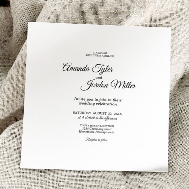 Simple Black and White Calligraphy Square Wedding Invitation (Creator Uploaded)