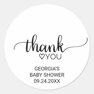 Simple Black and White Calligraphy Thank You Classic Round Sticker