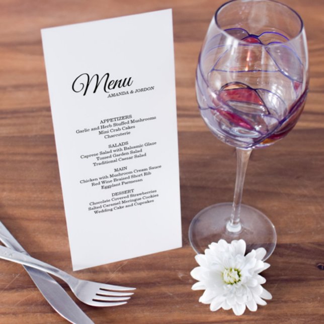 Simple Black and White Calligraphy Wedding Menu (Creator Uploaded)