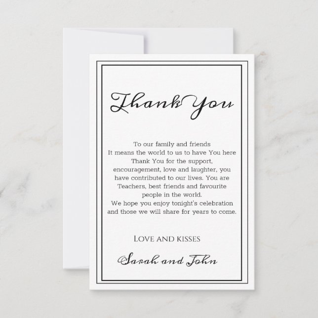 Simple Black and White Calligraphy Wedding Thank You Card (Front)