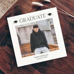 Simple black and white cap photo graduation  napkin