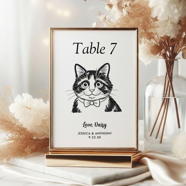 Simple Black and White Cat Wedding  Table Number (Creator Uploaded)