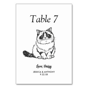 Simple Black and White Cat Wedding  Table Number
