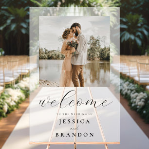 Simple Black and White Chic Photo Wedding Welcome Acrylic Sign