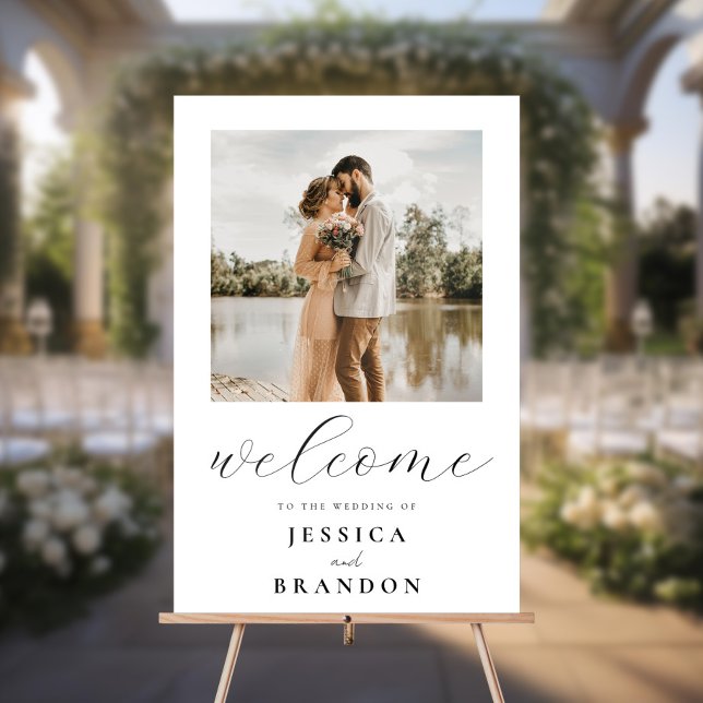 Simple Black and White Chic Photo Wedding Welcome Acrylic Sign (Creator Uploaded)