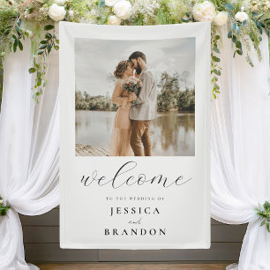 Simple Black and White Chic Photo Wedding Welcome Banner