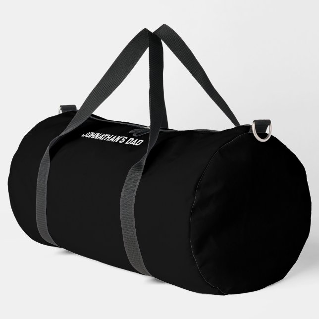 Simple Black and White Child's Name Dad Text Duffle Bag (Left Corner)