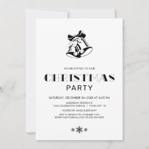 Simple Black and White Christmas Bells Party Invitation