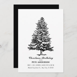 Simple Black and white christmas tree birthday Invitation