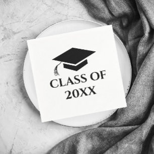 Simple Black and White Class of Graduation Year Napkin