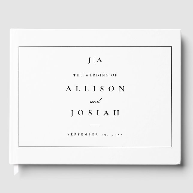 Simple Black and White Classic Wedding Guest Book (Front)