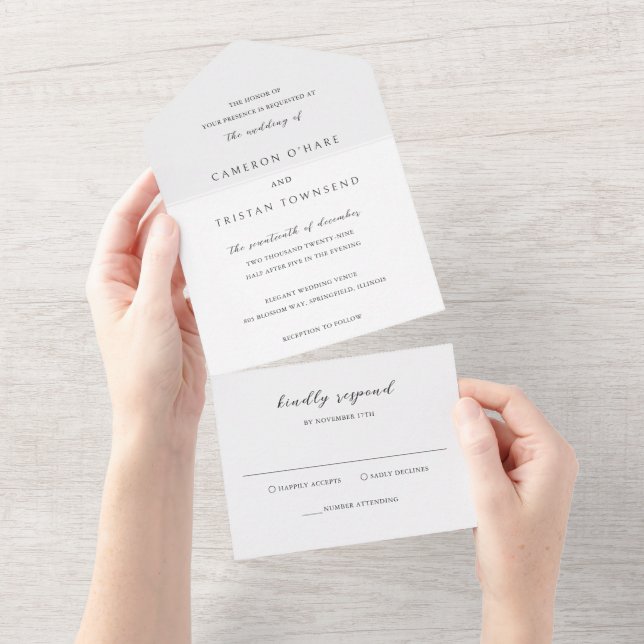 Simple Black and White Clean Wedding All In One Invitation (Tearaway)