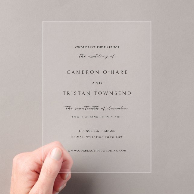 Simple Black and White Clean Wedding Save the Date Acrylic Invitations (Insitu (Handheld))