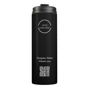 Simple Black and White Company logo & QR Code  Thermal Tumbler