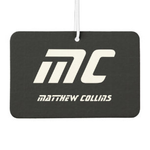 Simple Black and White Cool Personalized Monogram Car Air Freshener