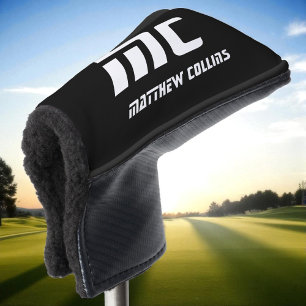 Simple Black and White Cool Personalized Monogram Golf Head Cover