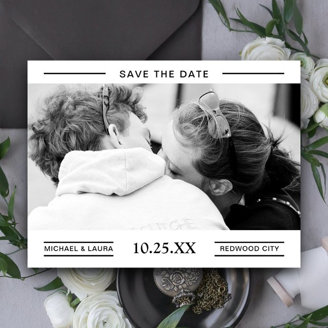 Simple Black and White Couple Photo Save The Date Announcement Postcard (Creator Uploaded)
