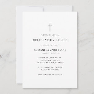 Simple Black and White Cross Celebration of Life Invitation