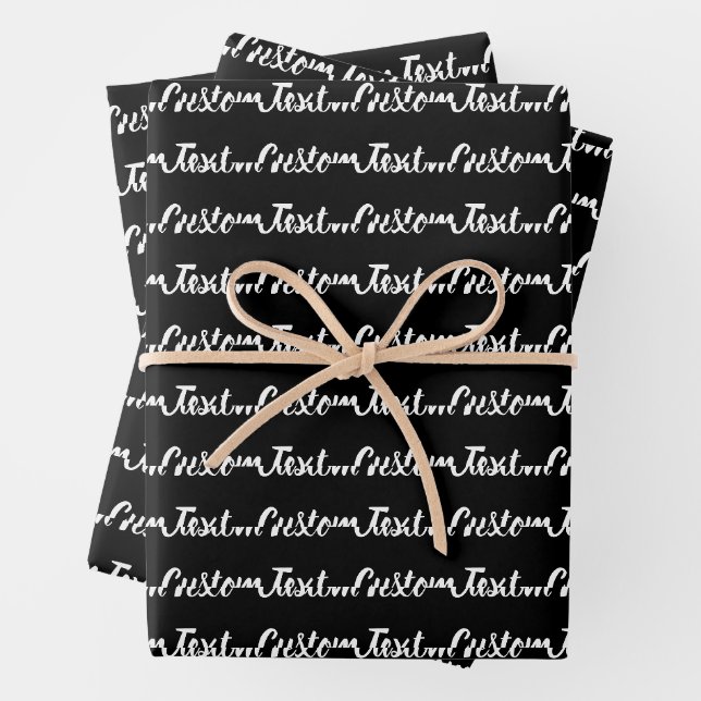 Simple Black and White Cursive Script Text Pattern Wrapping Paper Sheet (In situ)