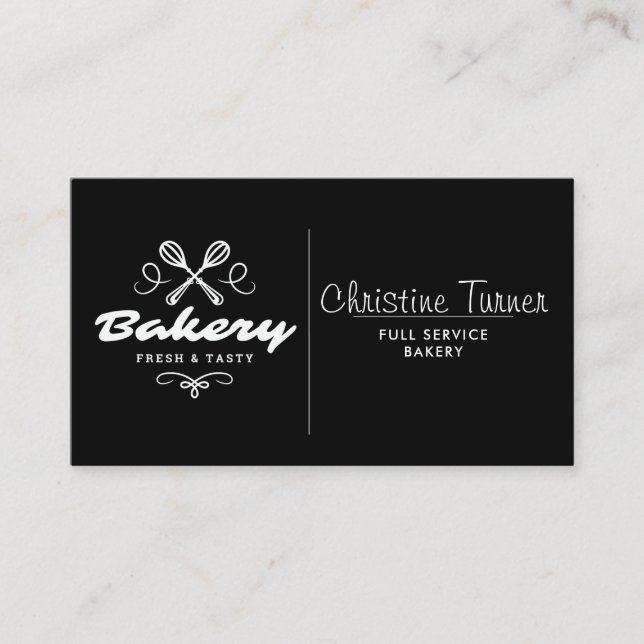 Simple Black and White Custom Bakery Business Card (Front)