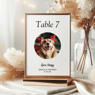 Simple Black and White Dog Photo Wedding  Table Number