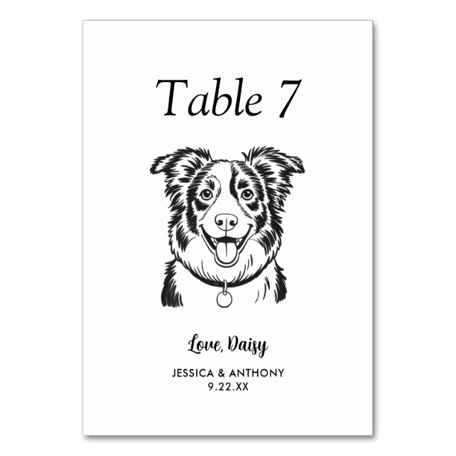 Simple Black and White Dog Wedding  Table Number (Front)