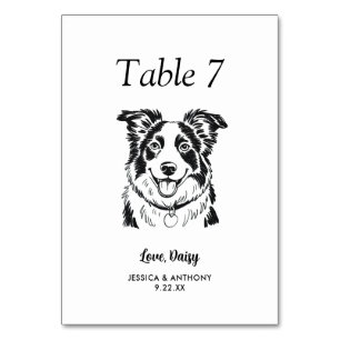 Simple Black and White Dog Wedding Table Number