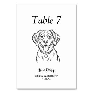 Simple Black and White Dog Wedding  Table Number