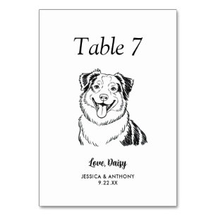 Simple Black and White Dog Wedding  Table Number