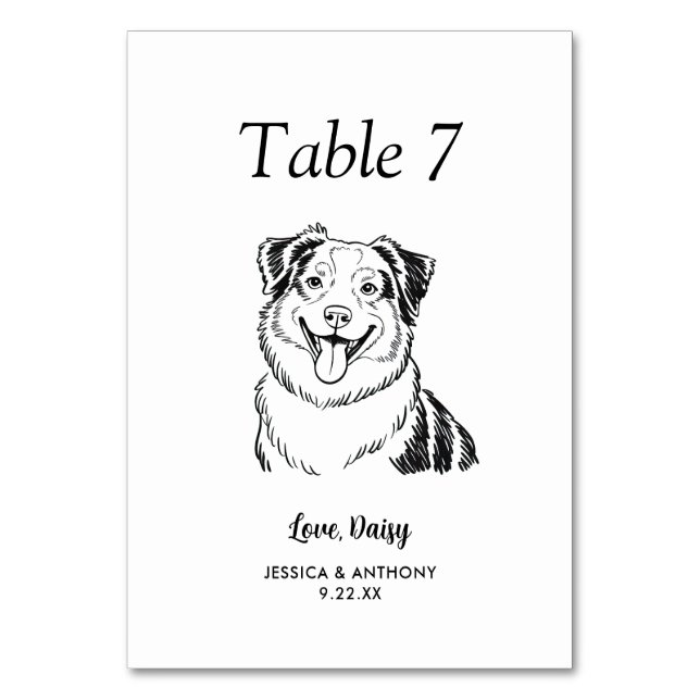 Simple Black and White Dog Wedding  Table Number (Front)