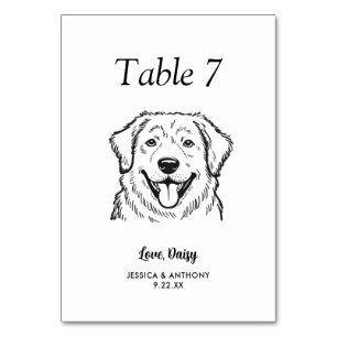 Simple Black and White Dog Wedding  Table Number