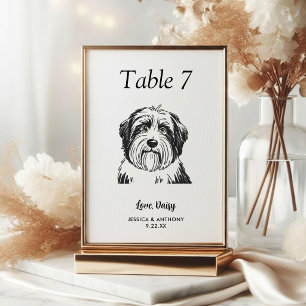 Simple Black and White Dog Wedding Table Number